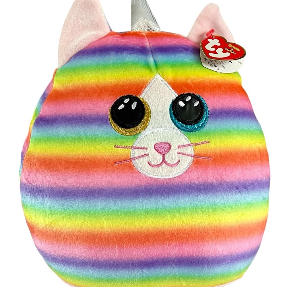 Ty Heather Rainbow Striped Cat Unicorn Squishaboo New with Tags